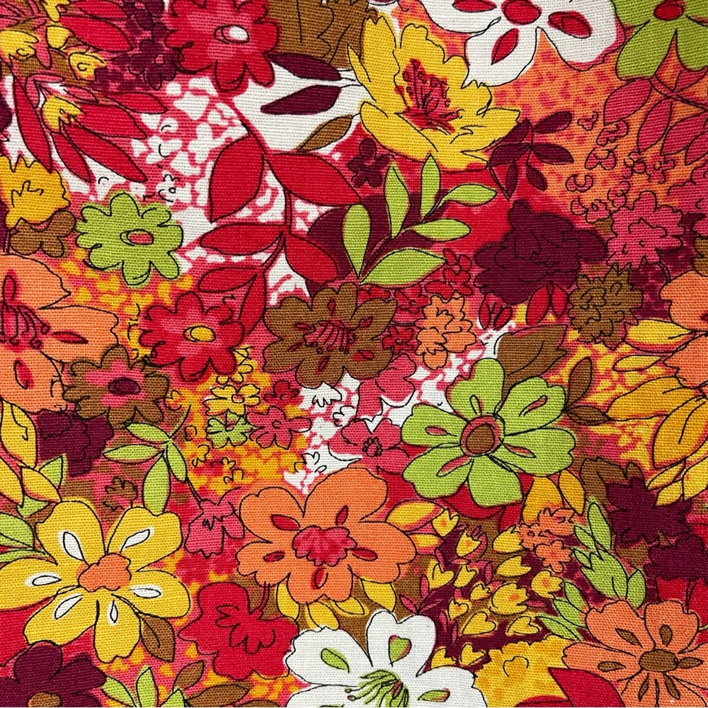 Retro Floral Print Linen Cotton Blend Jacket M Orange Gold - Picture 5 of 11